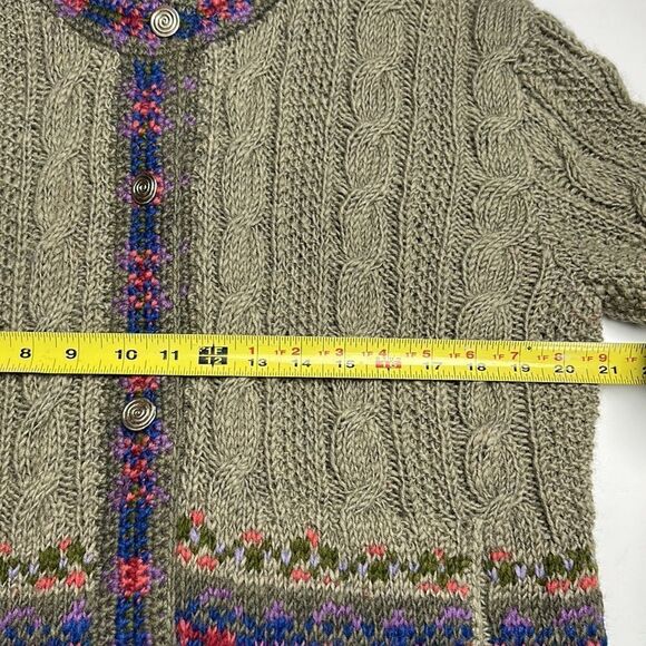 Lost Horizons Nepal Olive Green Wool Nordic Hand Knitted Cardigan Sweater L - Picture 12 of 12